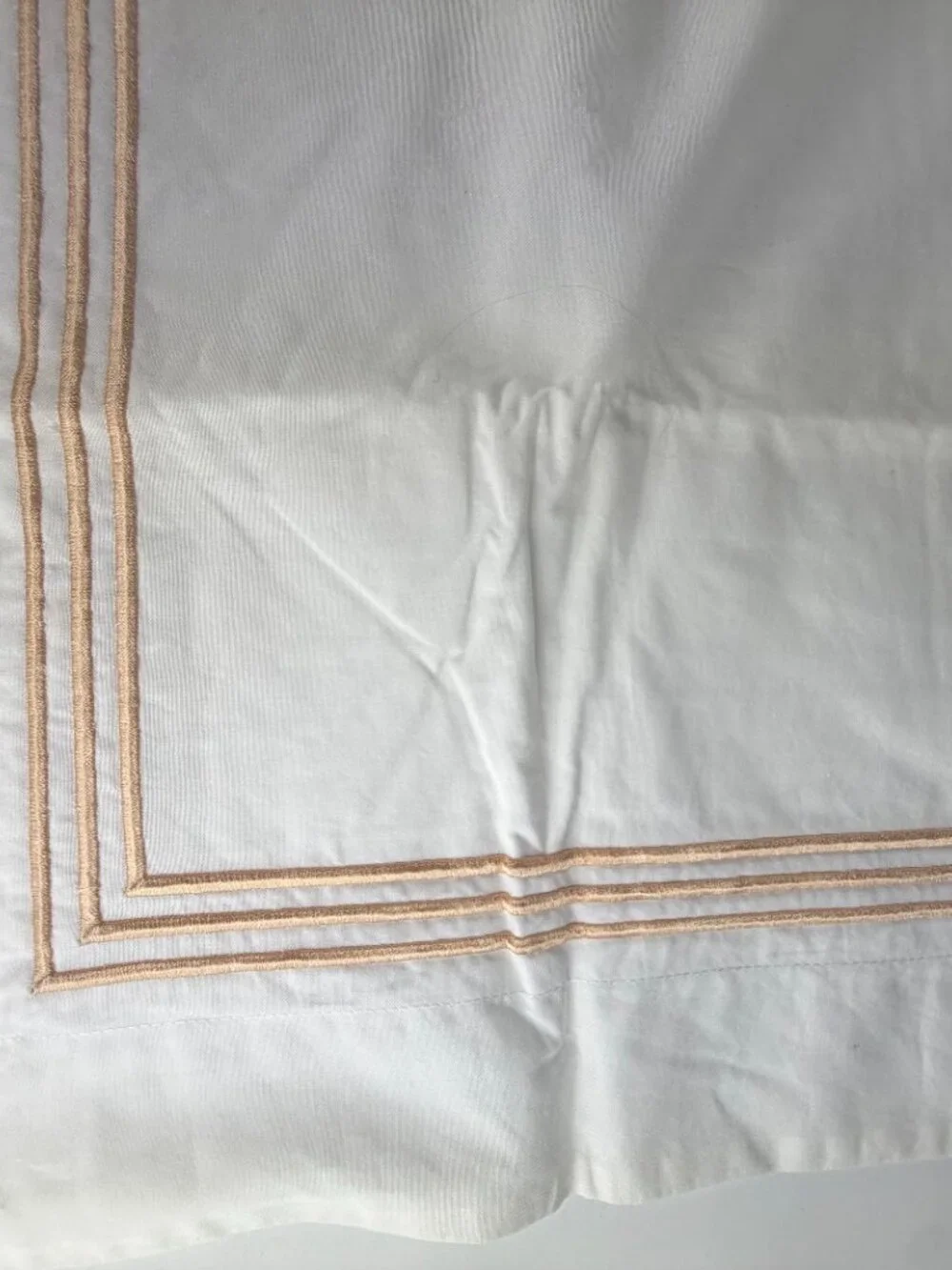 POTTERY BARN White Cotton Euro Pillow Sham Gold Embroidered Frame Trim
